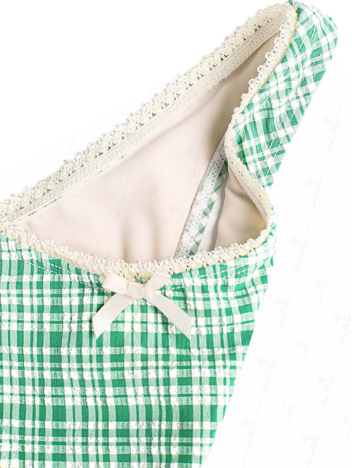 Seamolly Gingham Bowknot Decor Tied Back Cheeky Bikini Set