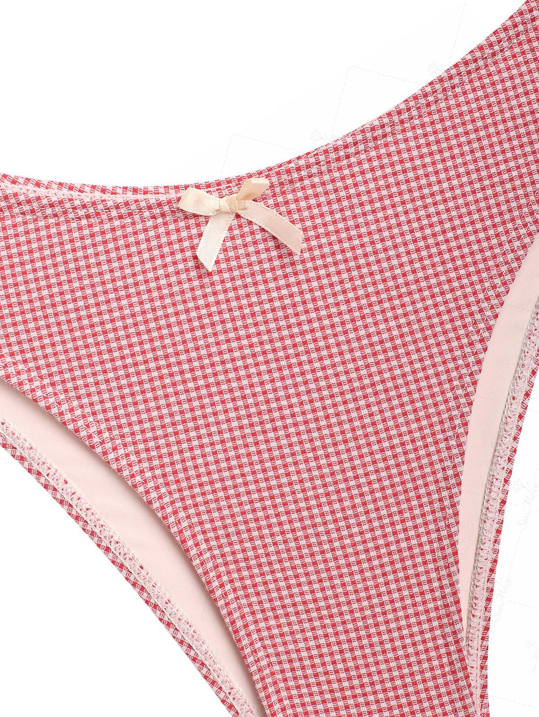 Seamolly Gingham Spliced Ruched Ruffles Bowknot Decor Cheeky Tankini Set