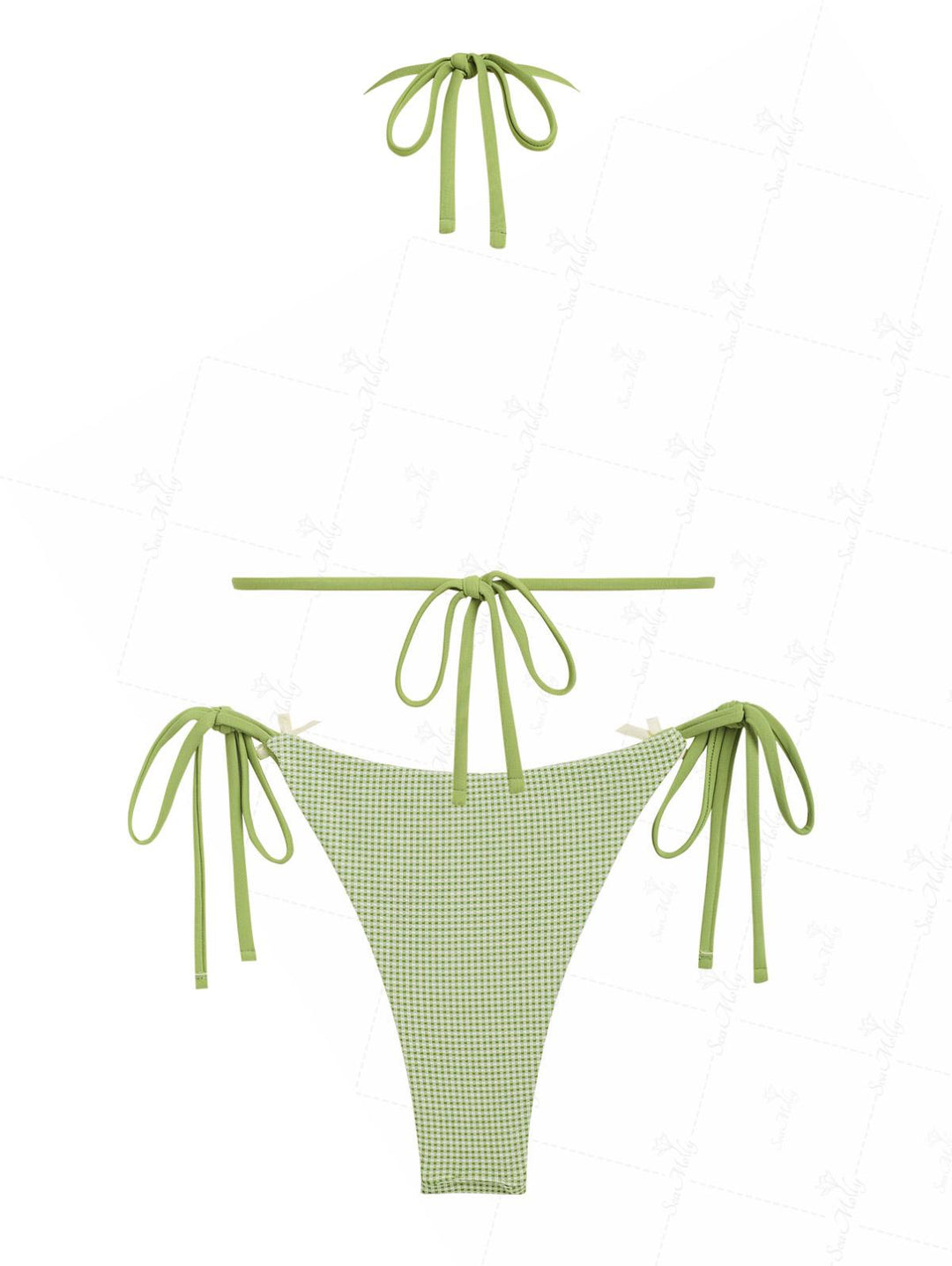 Seamolly Reversible Gingham Bowknot Decor Tie Side Triangle Bikini Set