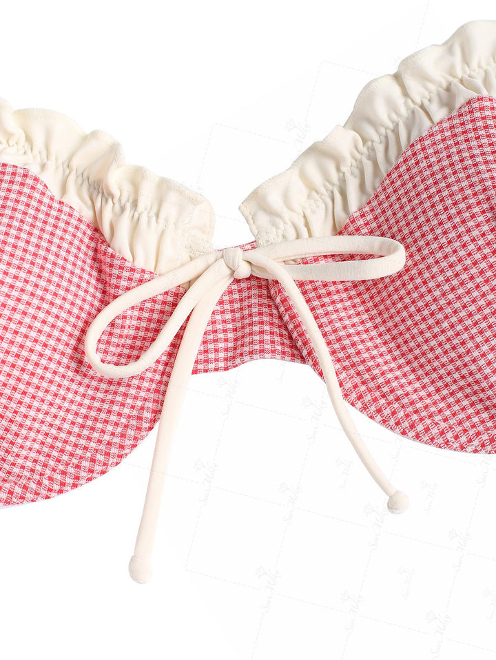 Seamolly Gingham Spliced Ruffles Trim Tied Underwire Bikini Set