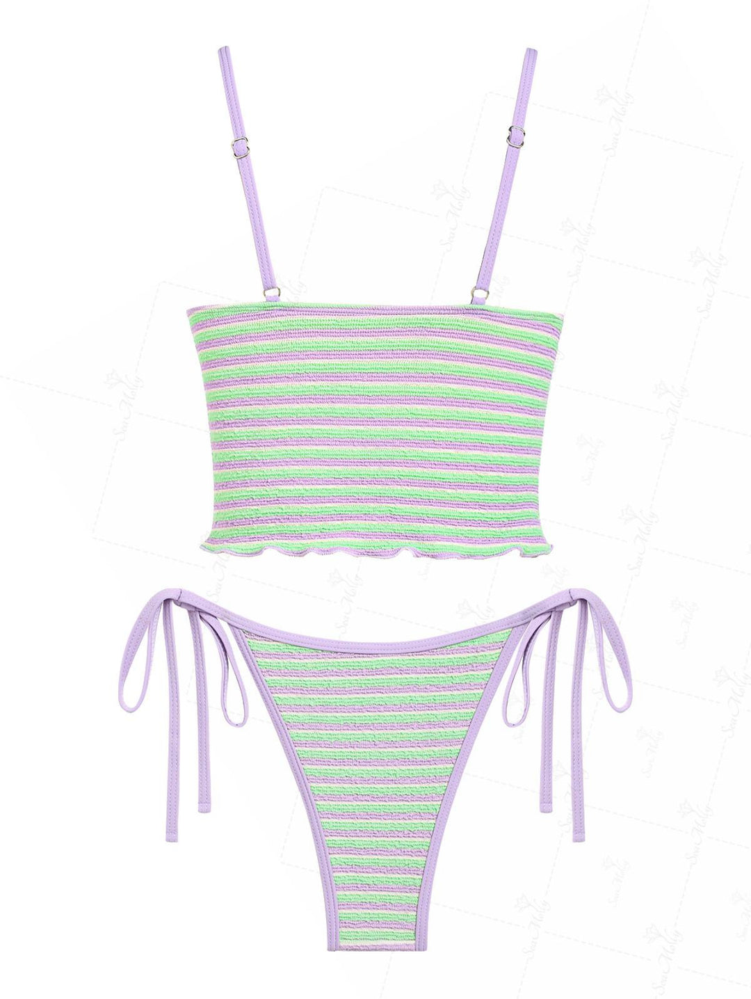 Seamolly Contrast Binding Striped Tie Side Tankini Set