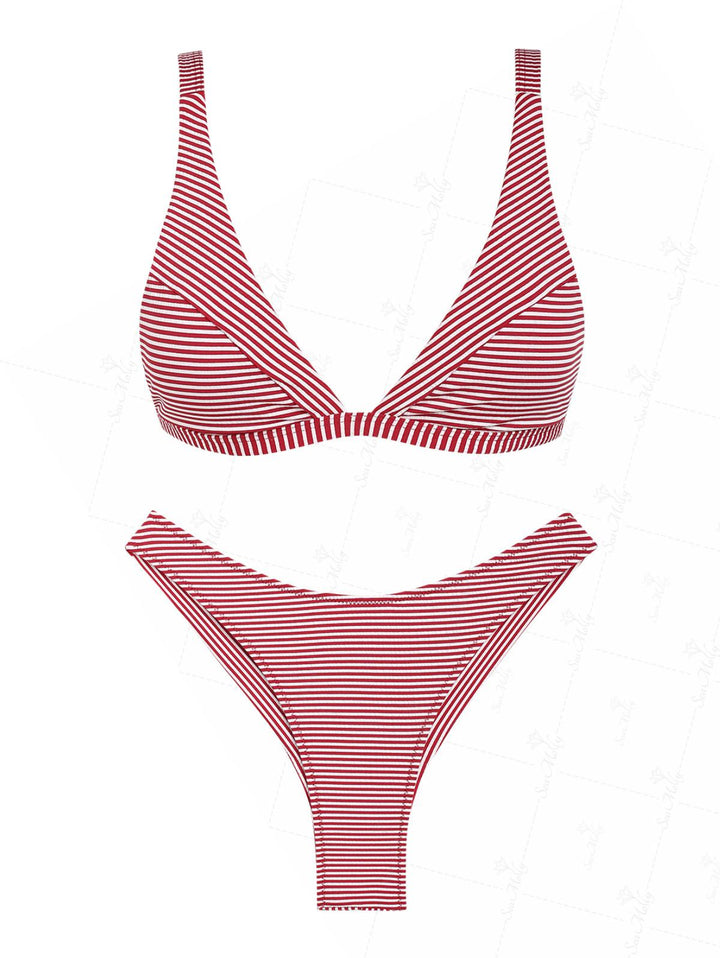 Seamolly Striped Deep V Triangle Top & Brazilian bottom Bikini Set