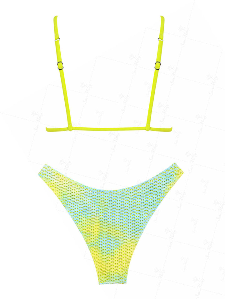 Seamolly Fishnet Mesh Tie Dye Shell Decor Triangle Cheeky Bikini Set