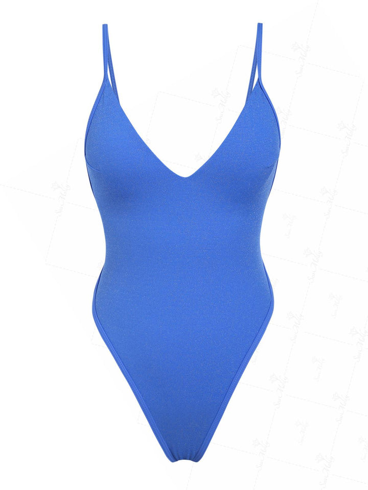 Seamolly Lurex Tied Back Plunging Neck One-piece Swimsuit