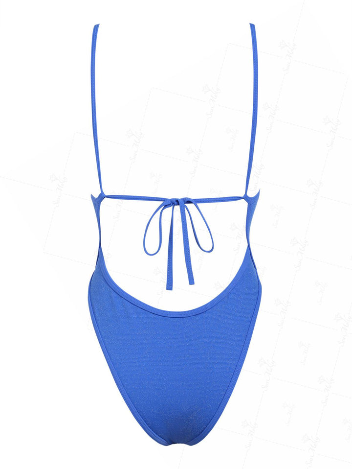 Seamolly Lurex Tied Back Plunging Neck One-piece Swimsuit