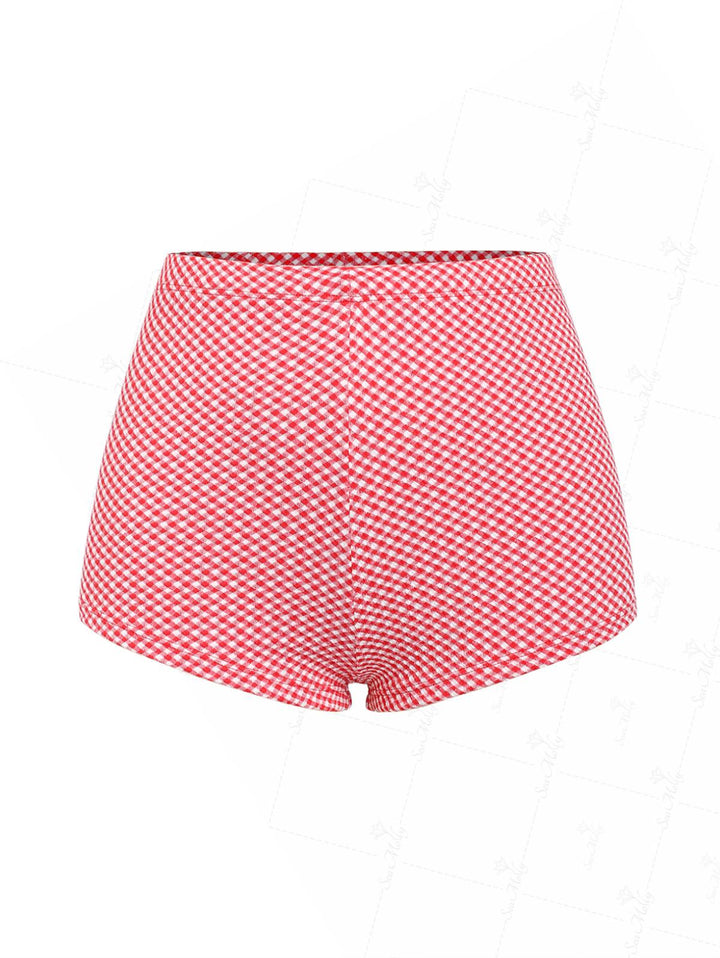 Seamolly Red Gingham High Waisted Beach Swim Bottom Boyshorts