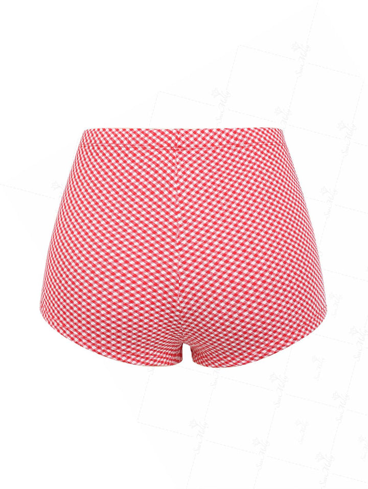 Seamolly Red Gingham High Waisted Beach Swim Bottom Boyshorts