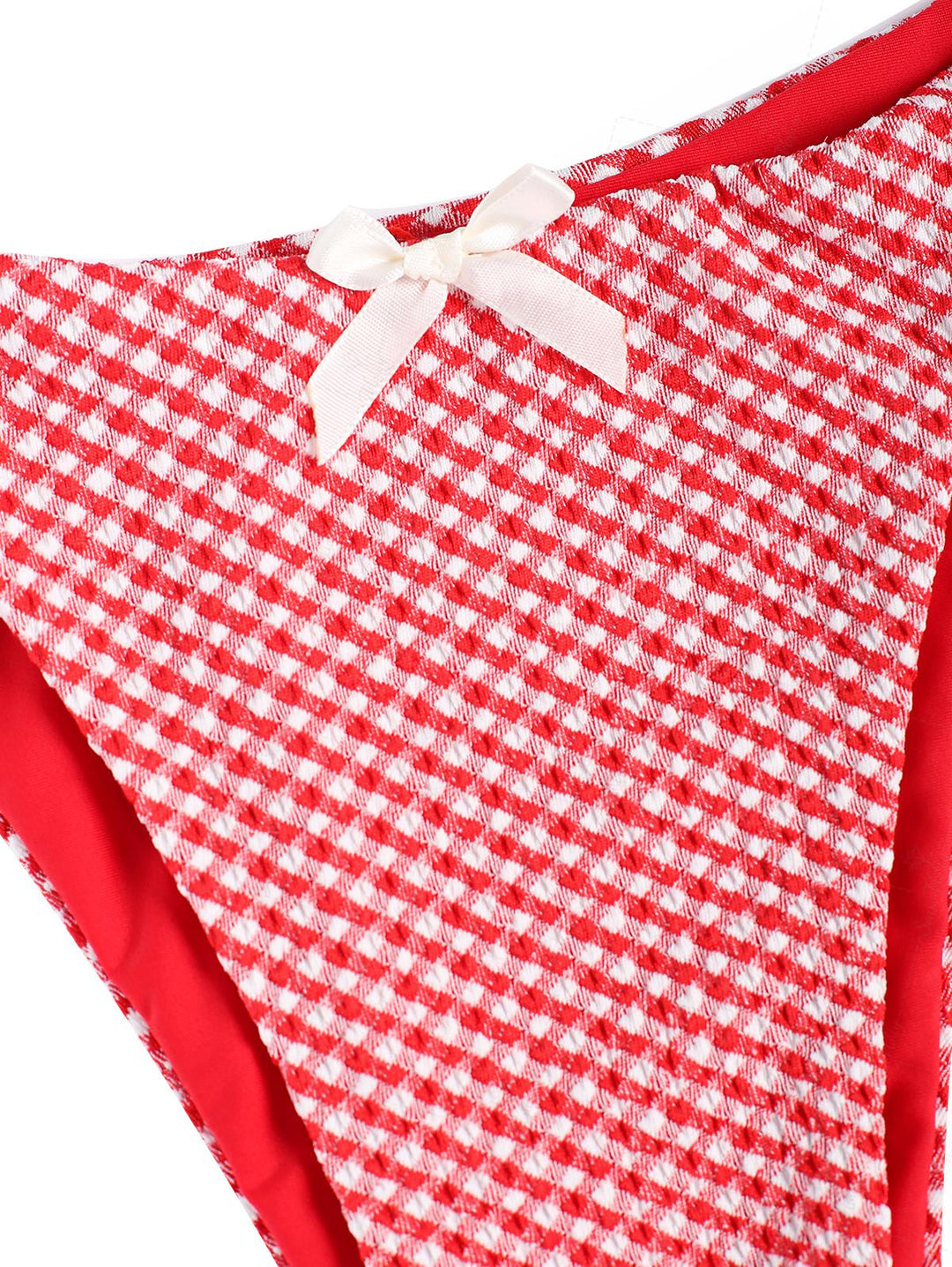 Seamolly Red Gingham Bowknot Decor Halter Tie Side Tankini Set