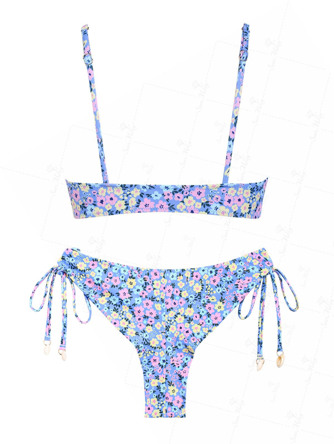 Seamolly Ditsy Floral  Shell Decor Tie Side Brazilian Bottom Bikini Set