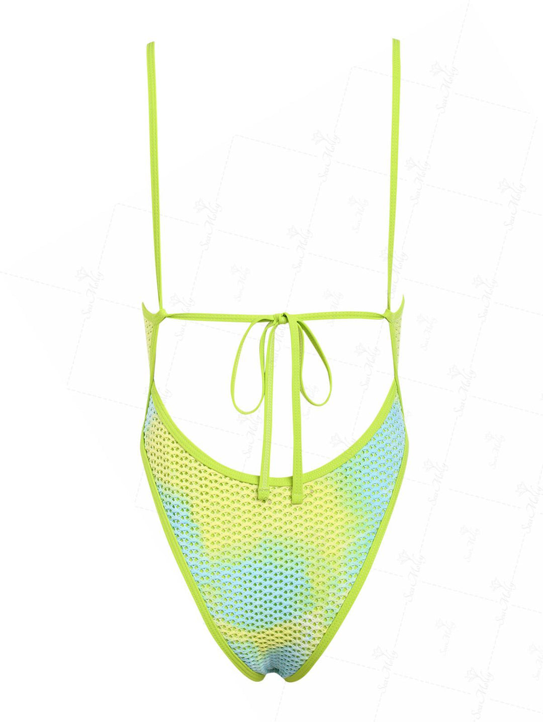 Seamolly Fishnet Mesh Tie Dye Tied Back Plunging Neck One-piece Swimsuit