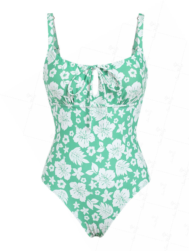 Seamolly Floral Print Drawstring Tied One-piece Swimsuit