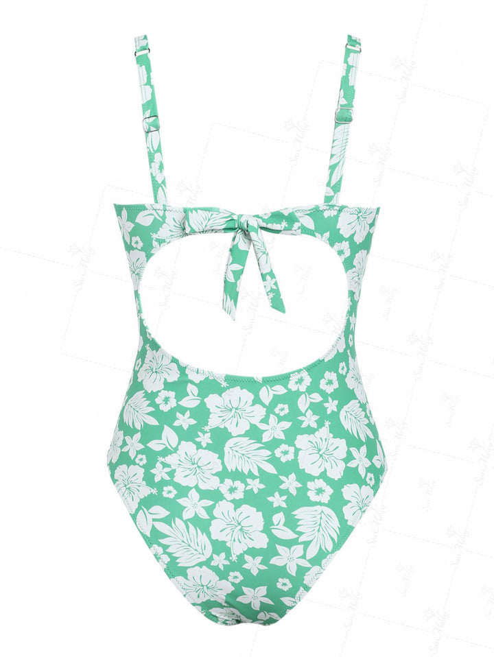 Seamolly Floral Print Drawstring Tied One-piece Swimsuit