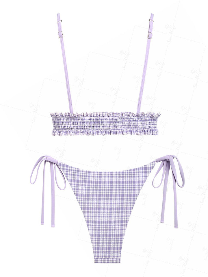 Seamolly Gingham Smocked Shirred Tie Side String Bikini Set