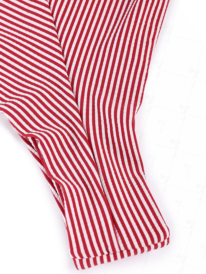 Seamolly Vintage Striped Smocked Drawstring Tied Tie Side Brazilian Bottom Tankini Set