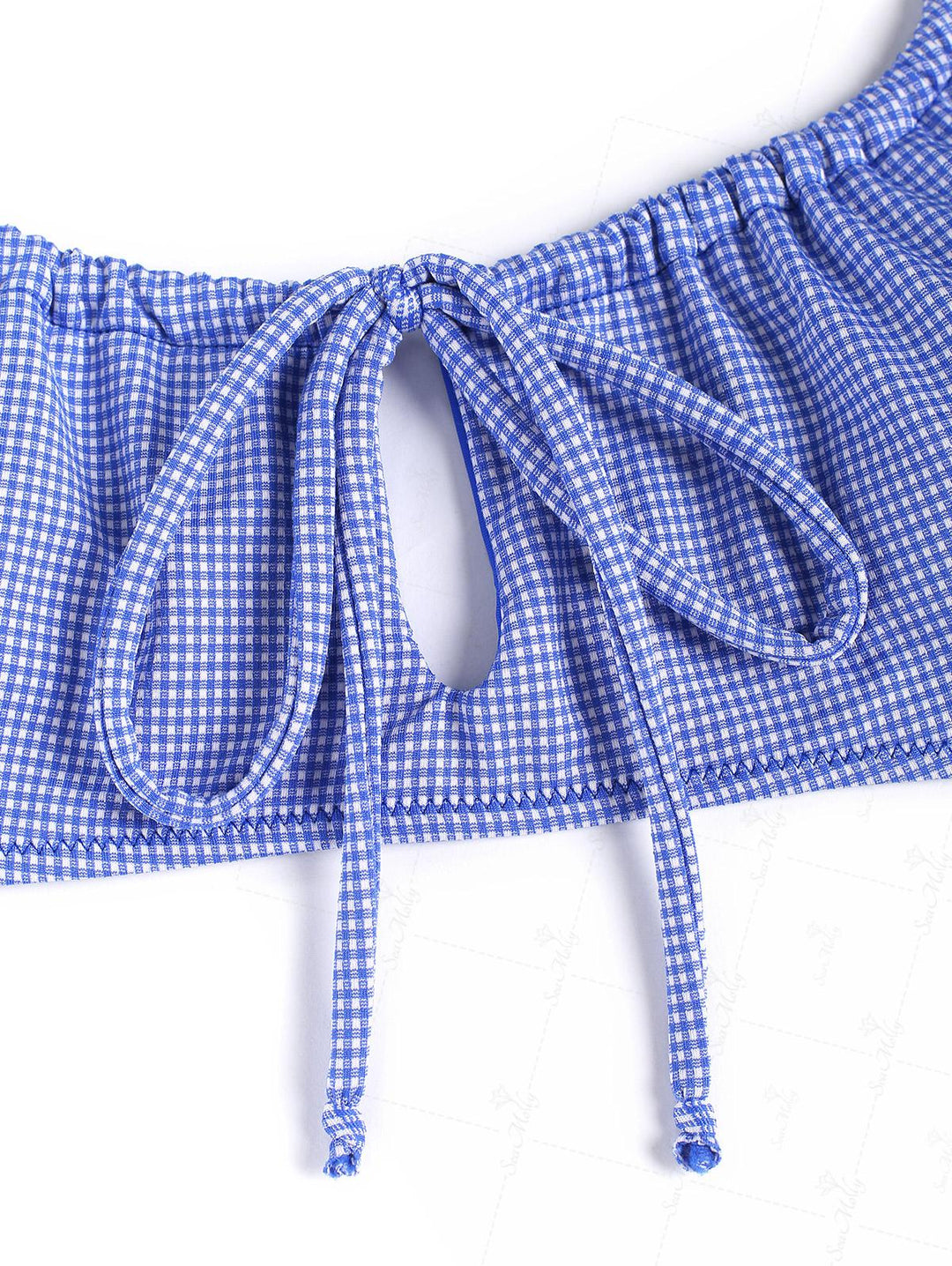 Seamolly Blue Mini Gingham Drawstring Tied Cheeky Bikini Set