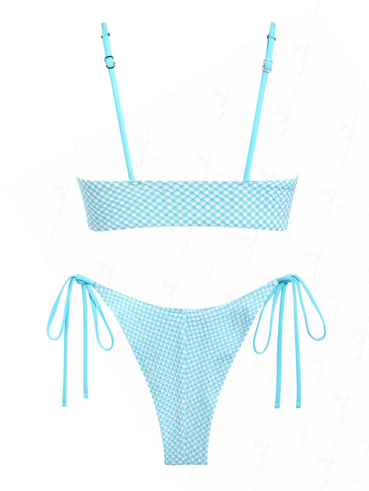 Seamolly Gingham Bikini-Set mit seitlicher Schnürung und Muscheldekor