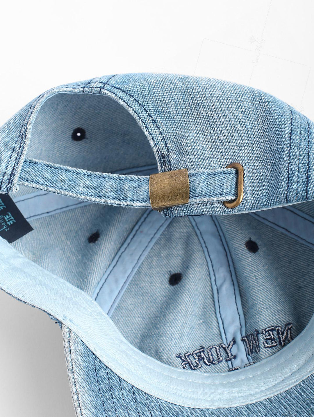 Letter Number Embroidered Faded Wash Denim Baseball Cap