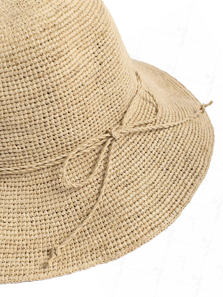 Vintage Hand Crocheted Foldable Raffia Straw Bucket Hat