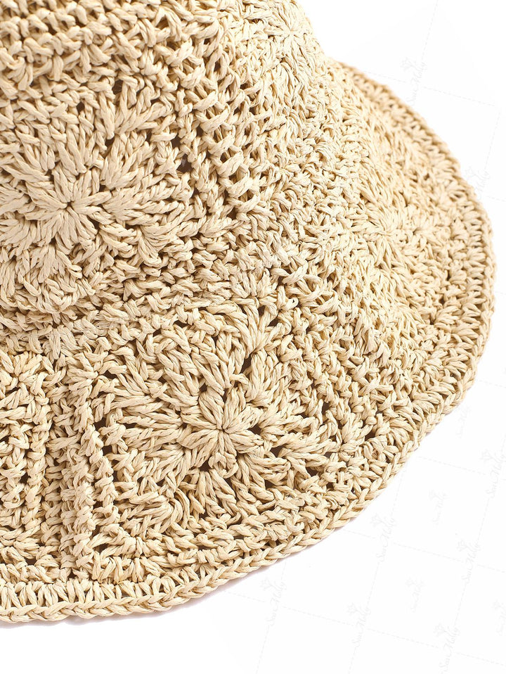 Bohemian Hollow Out Crochet Foldable Straw Bucket Hat