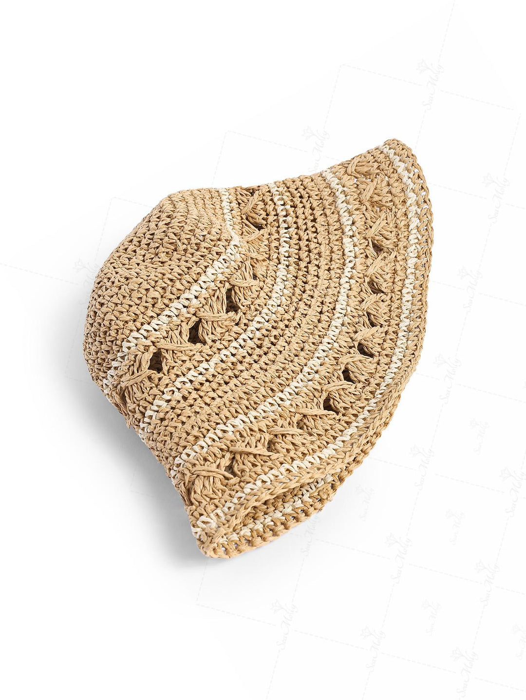 Striped Hollow Out Crochet Straw Bucket Hat