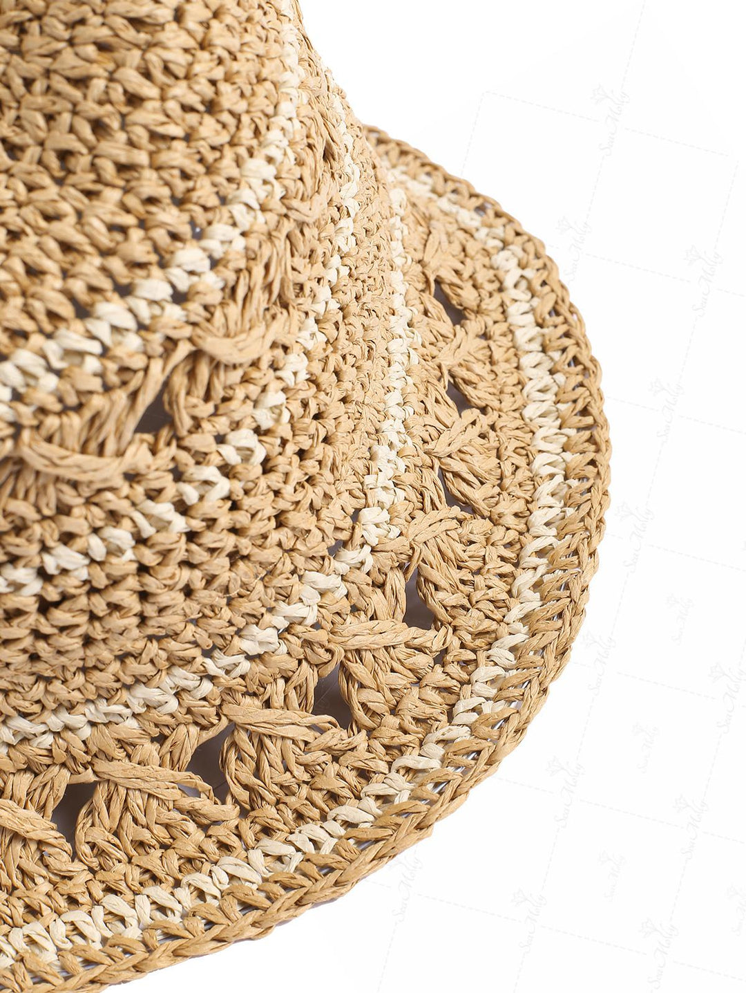 Striped Hollow Out Crochet Straw Bucket Hat