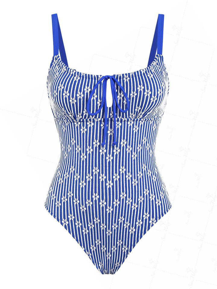 Seamolly Floral Jacquard Tied Back One-piece Swimsuit