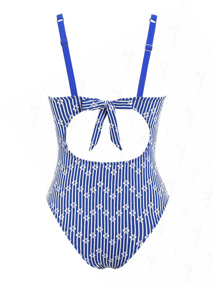 Seamolly Floral Jacquard Tied Back One-piece Swimsuit