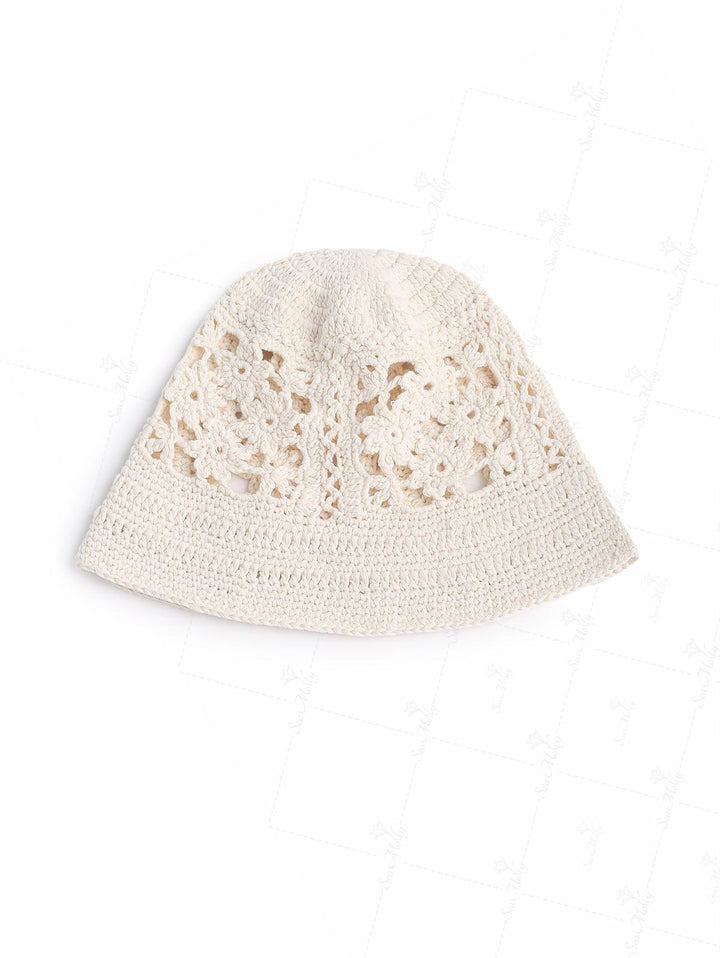 Handmade Crochet Hollow Out Flower Bucket Hat