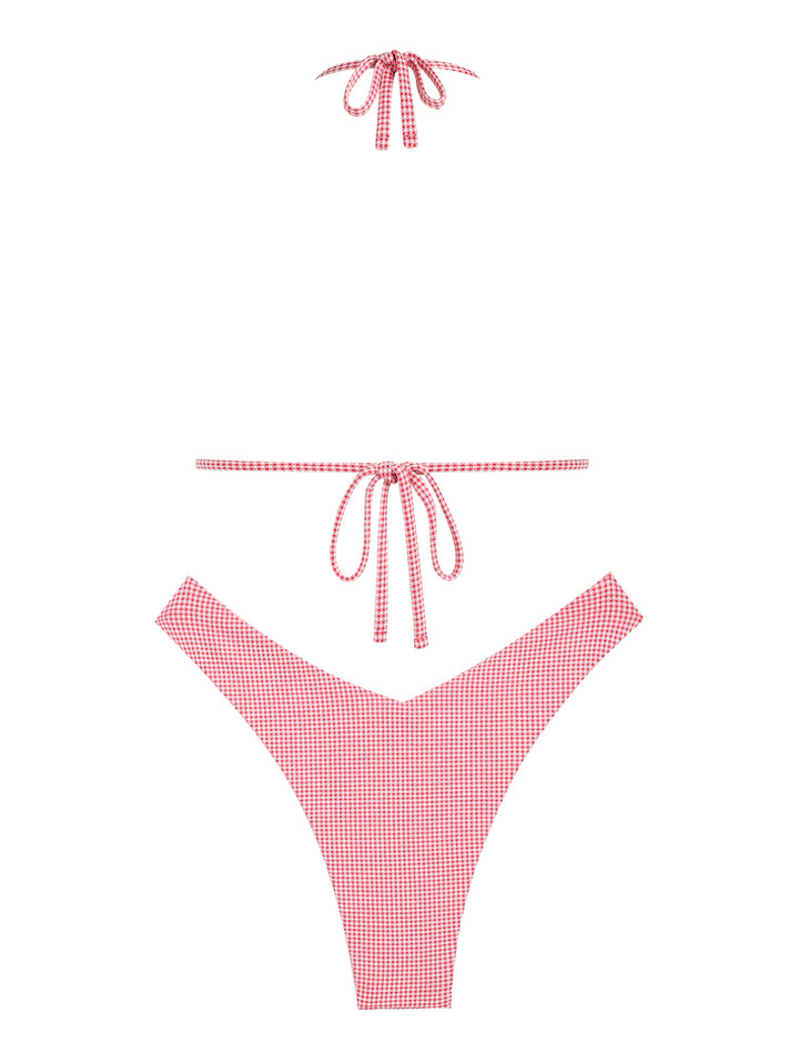 Gingham Shell Decor Halter Tied Triangle Cheeky Bikini Set