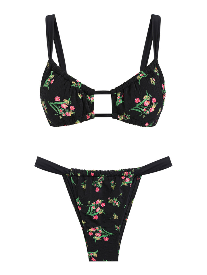 Seamolly Floral Print Tied Back Tanga Bikini Set