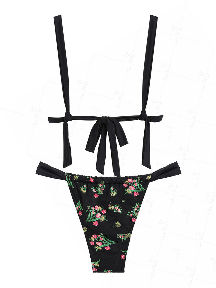 Seamolly Floral Print Tied Back Tanga Bikini Set