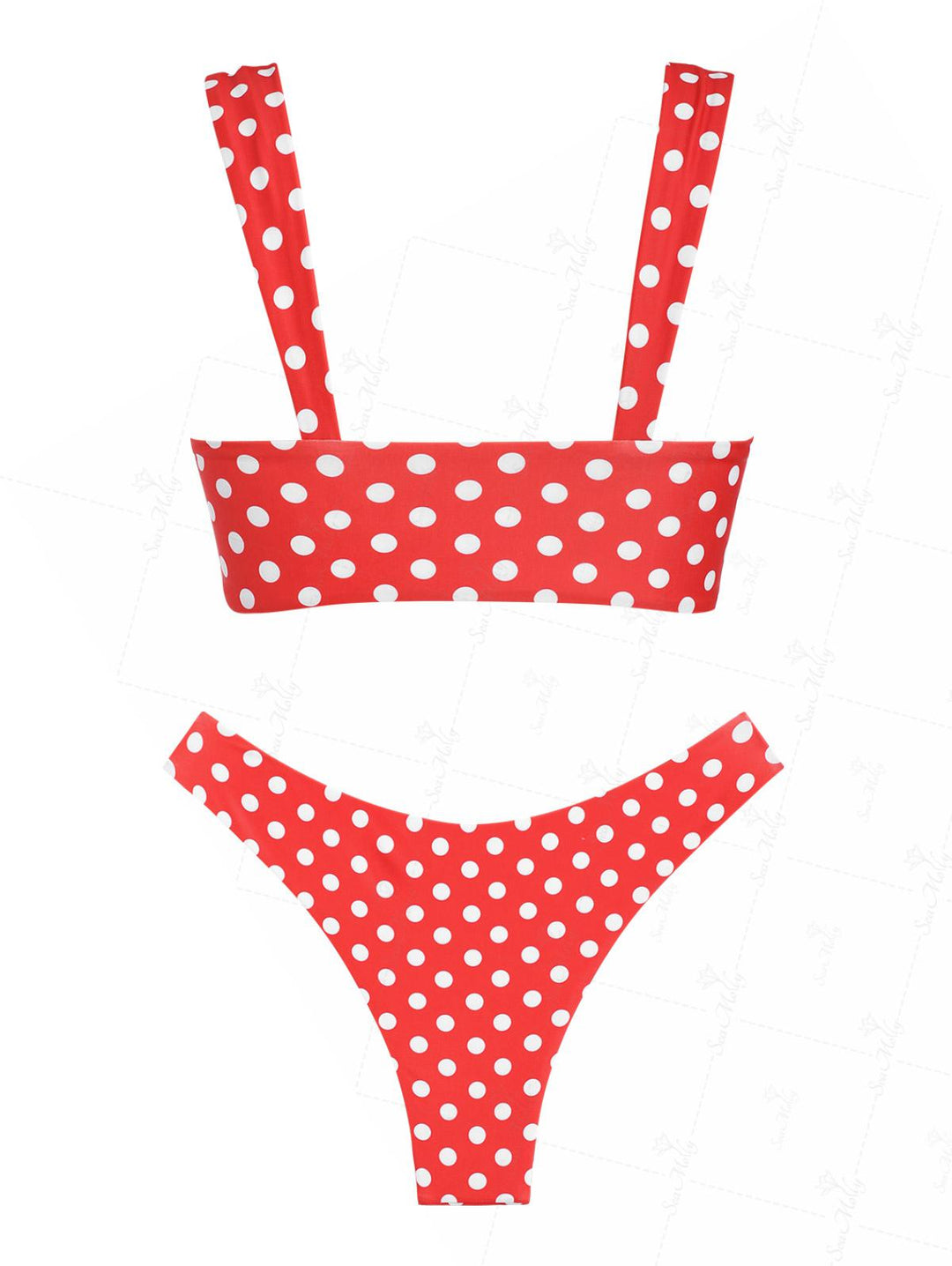 Seamolly Vintage Polka Dots Ruched Bowknot Decor Cheeky Bikini Set