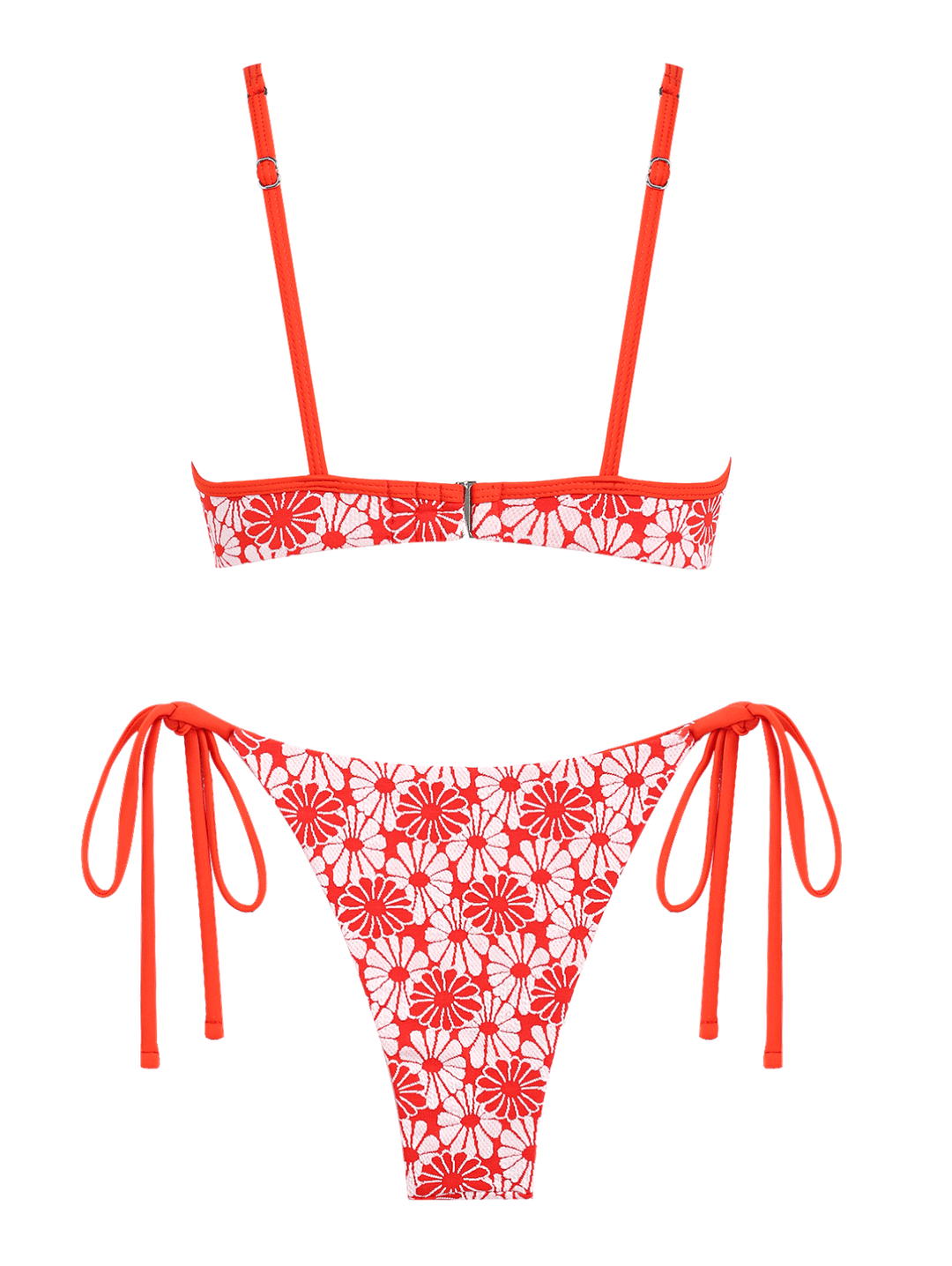 Seamolly Contrast Color Floral Jacquard U-ring Tie Side Bikini Set