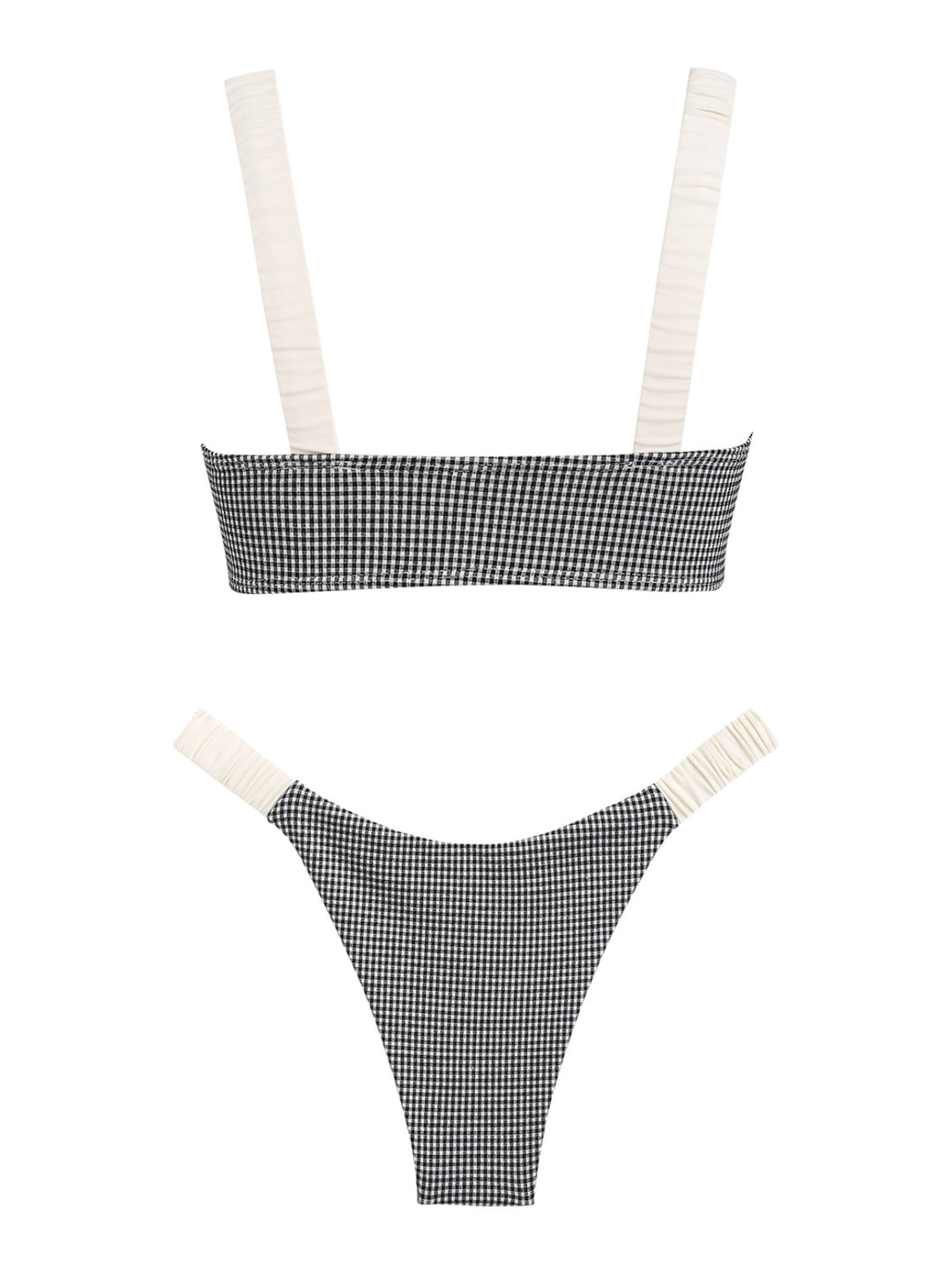 Seamolly Vintage Contrast Color Gingham Spliced High Leg Cheeky Bikini Set