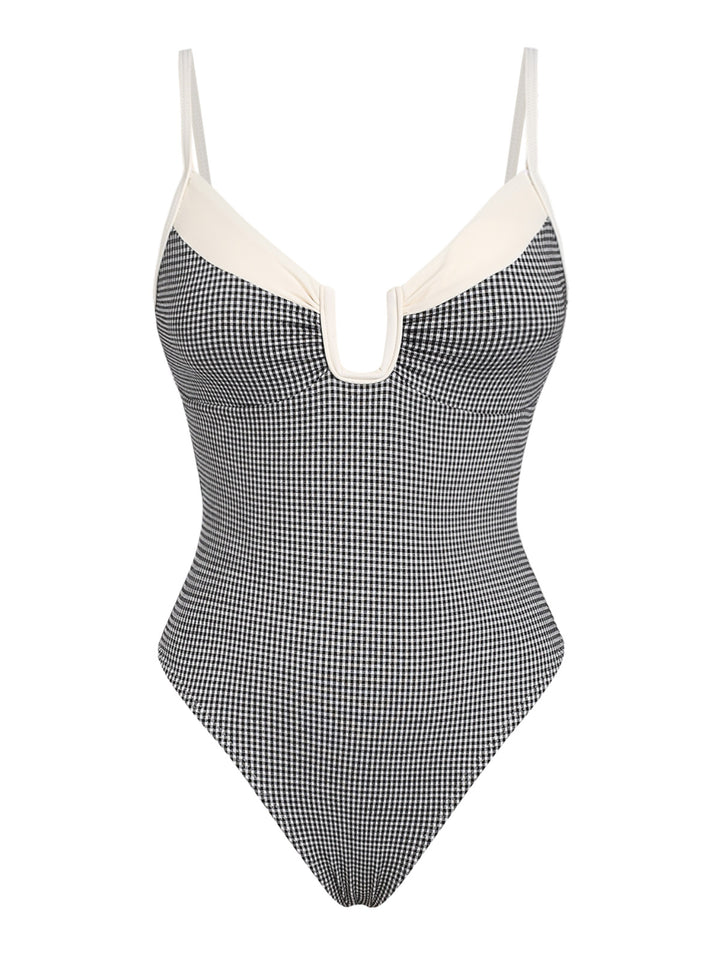 Seamolly Gingham Ruched Spliced U-ring One-piece Swimsuit