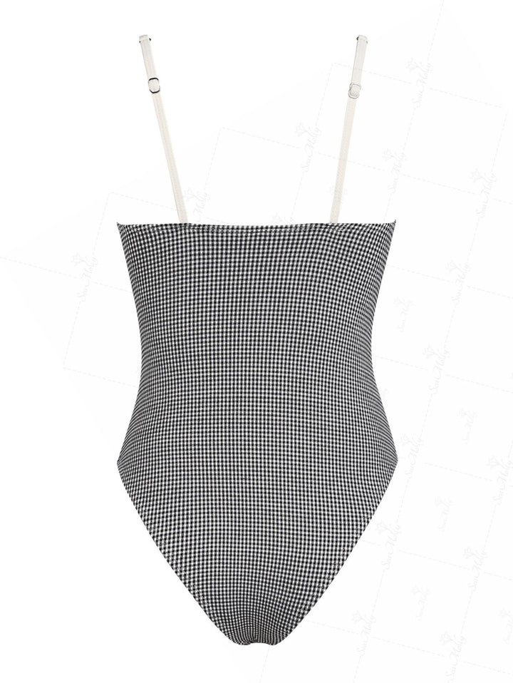 Seamolly Vintage Gingham Ruched Spliced U-ring One-piece Swimsuit