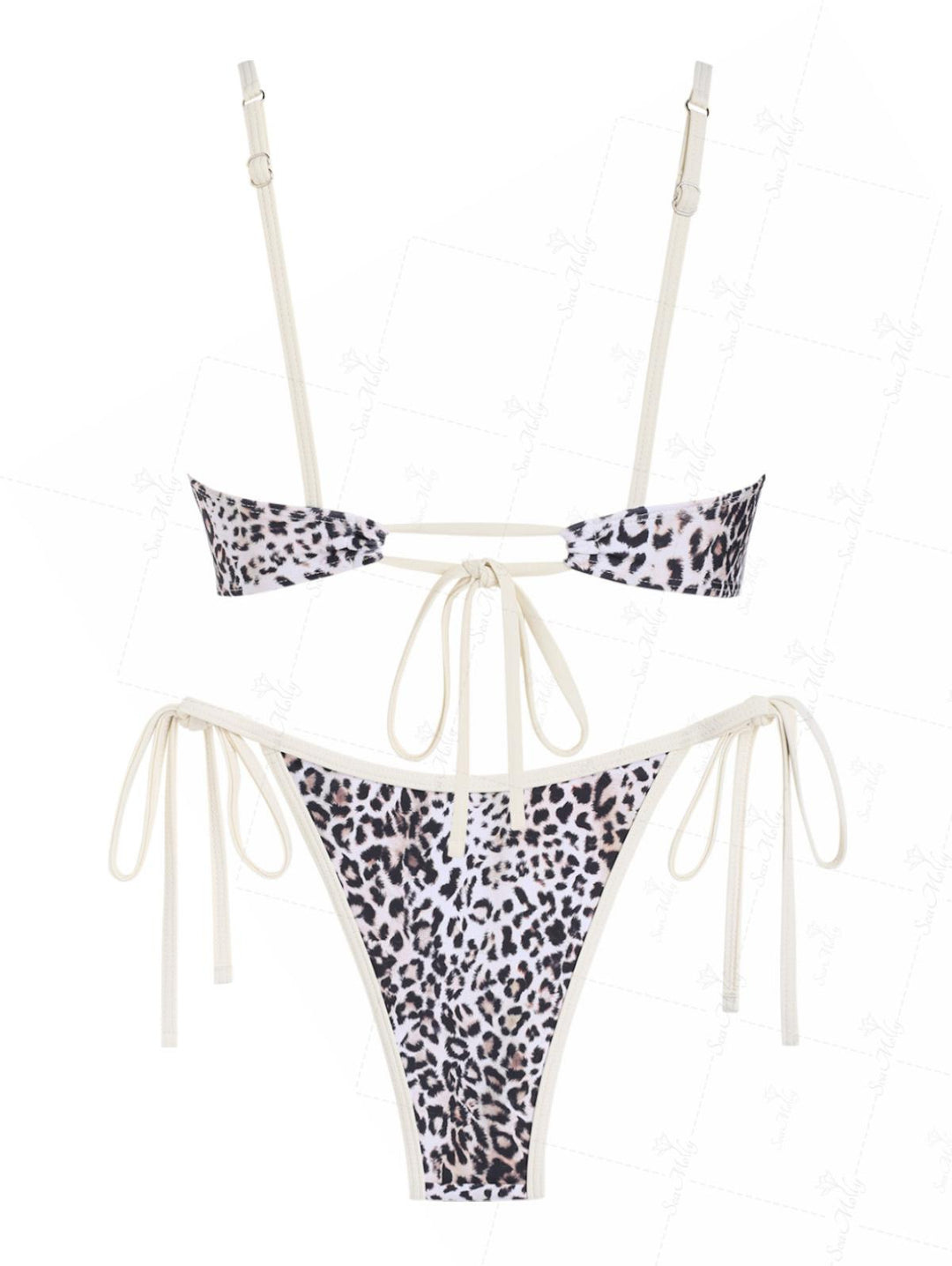 Seamolly Vintage Contrast Binding Leopard Spliced Ruched Ruffles Tie Side Bikini Set