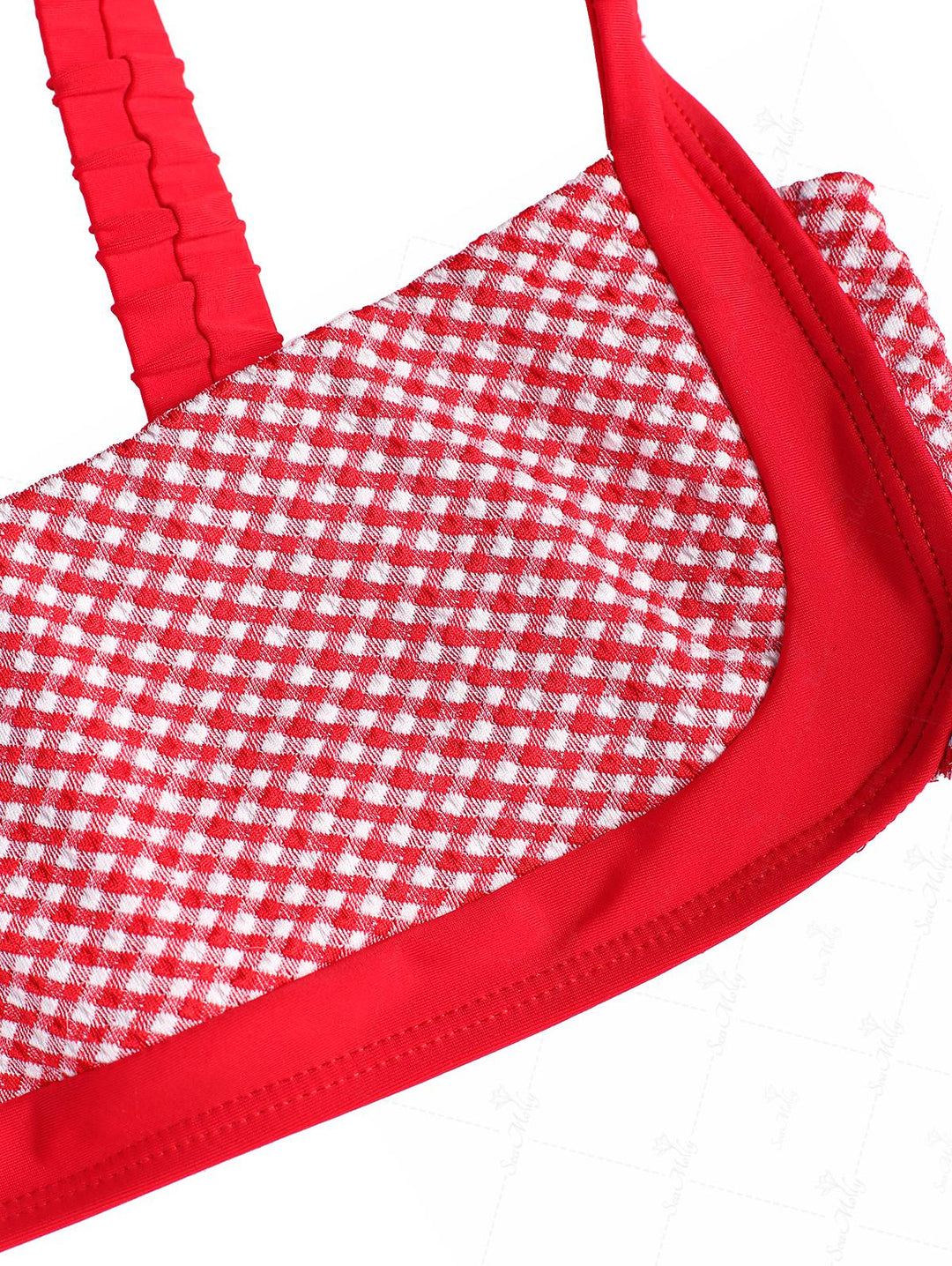 Seamolly Contrast Color Red Gingham Spliced High Leg Cheeky Bikini Set