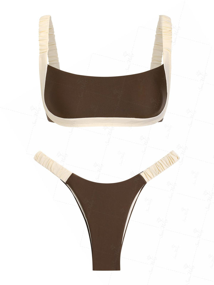 Seamolly Contrast Color Ruched Design Cheeky Bikini Set