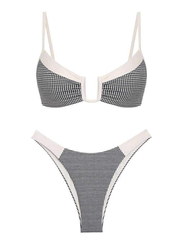 Seamolly Gingham Contrast Color U-ring Cheeky Bikini Set