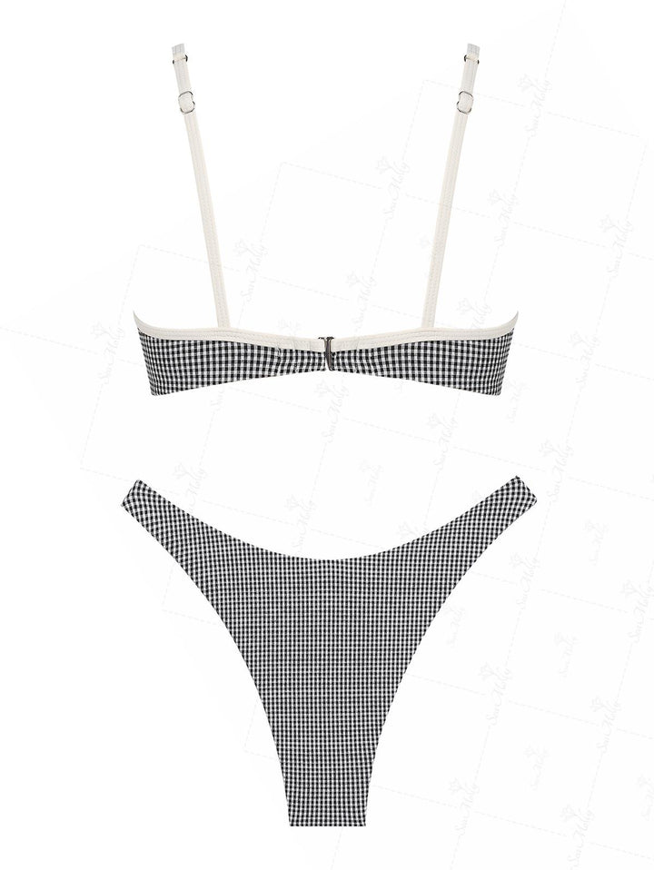 Seamolly Gingham Contrast Color U-ring Cheeky Bikini Set