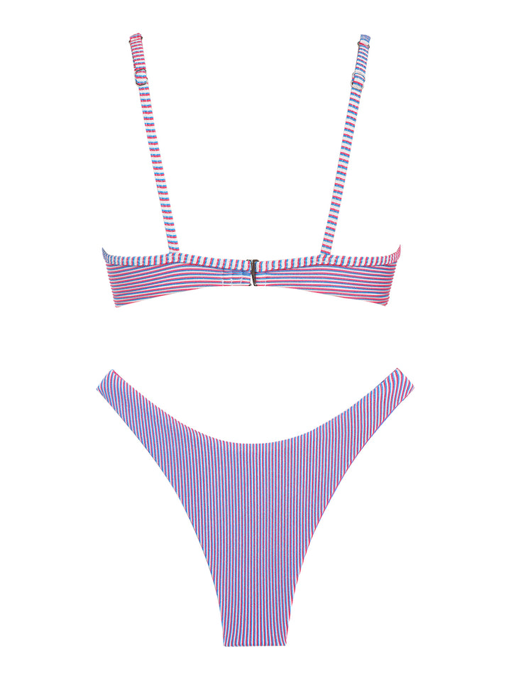 Seamolly Contrast Color Stripes U-ring Cheeky Bikini Set