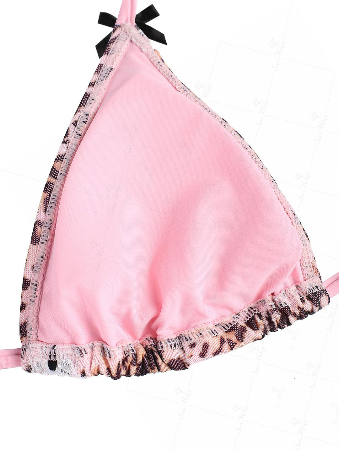Seamolly Leopard Print Lace Bowknot Halter Triangle Tie Side Bikini Set