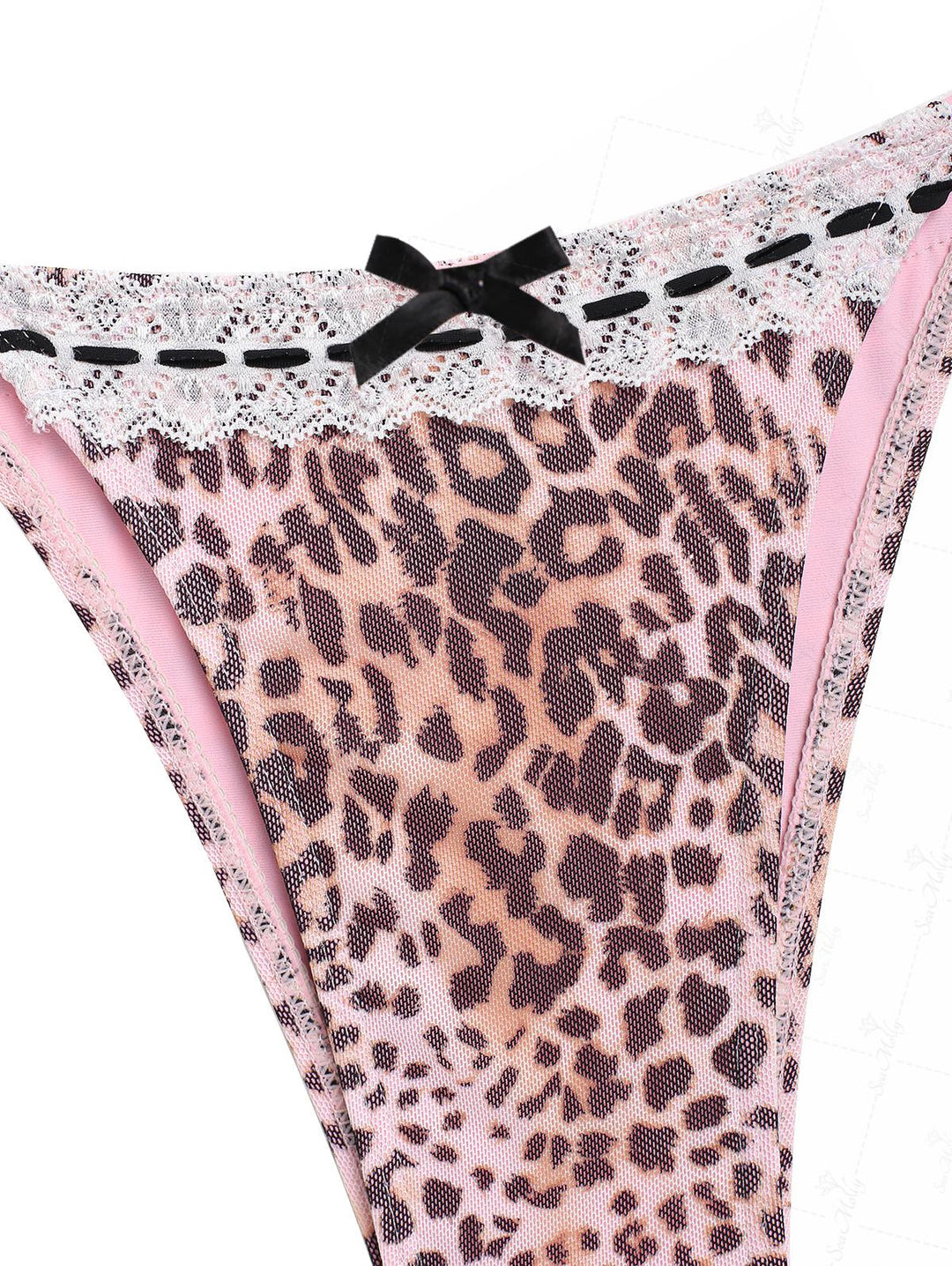 Seamolly Leopard Print Lace Bowknot Halter Triangle Tie Side Bikini Set