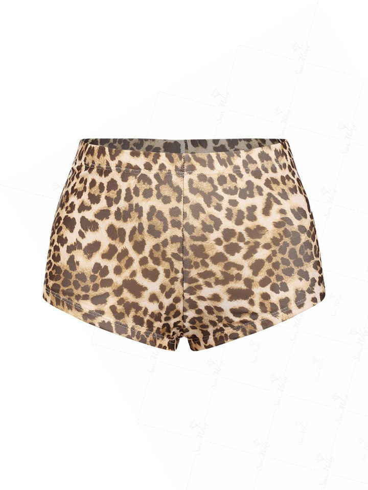 Seamolly Vintage Leopard Print High Waisted Beach Swim Bottom Boyshorts