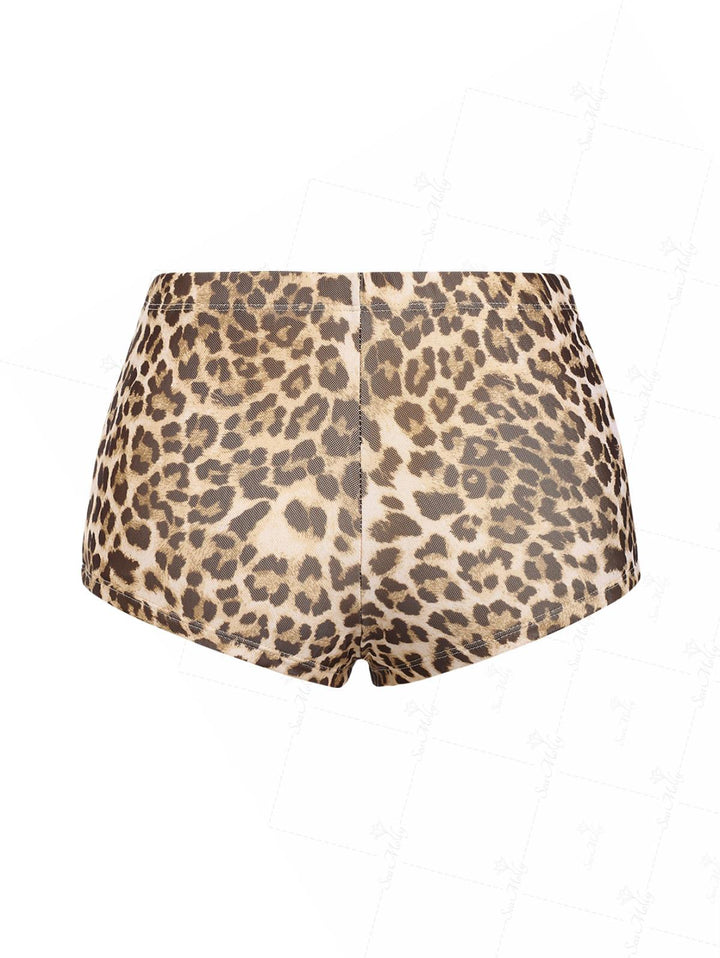 Seamolly Vintage Leopard Print High Waisted Beach Swim Bottom Boyshorts