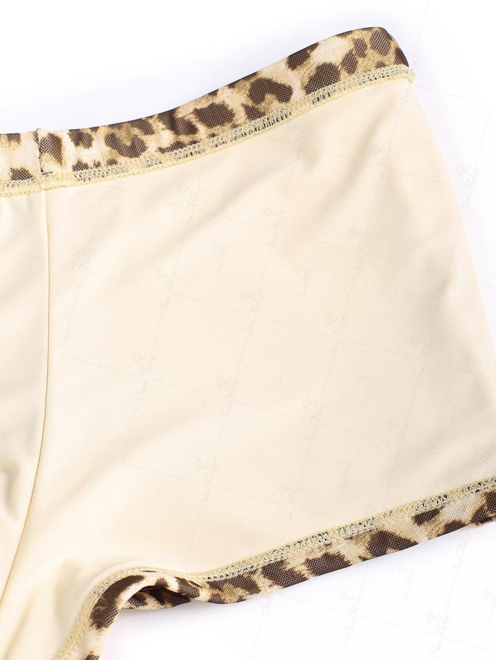 Seamolly Vintage Leopard Print High Waisted Beach Swim Bottom Boyshorts