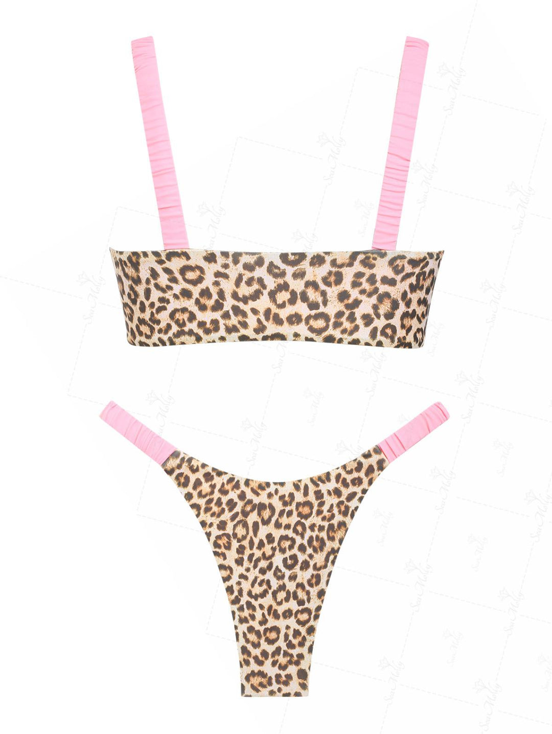 Seamolly Leopard Contrast Color Ruched Design High Leg Bikini Set