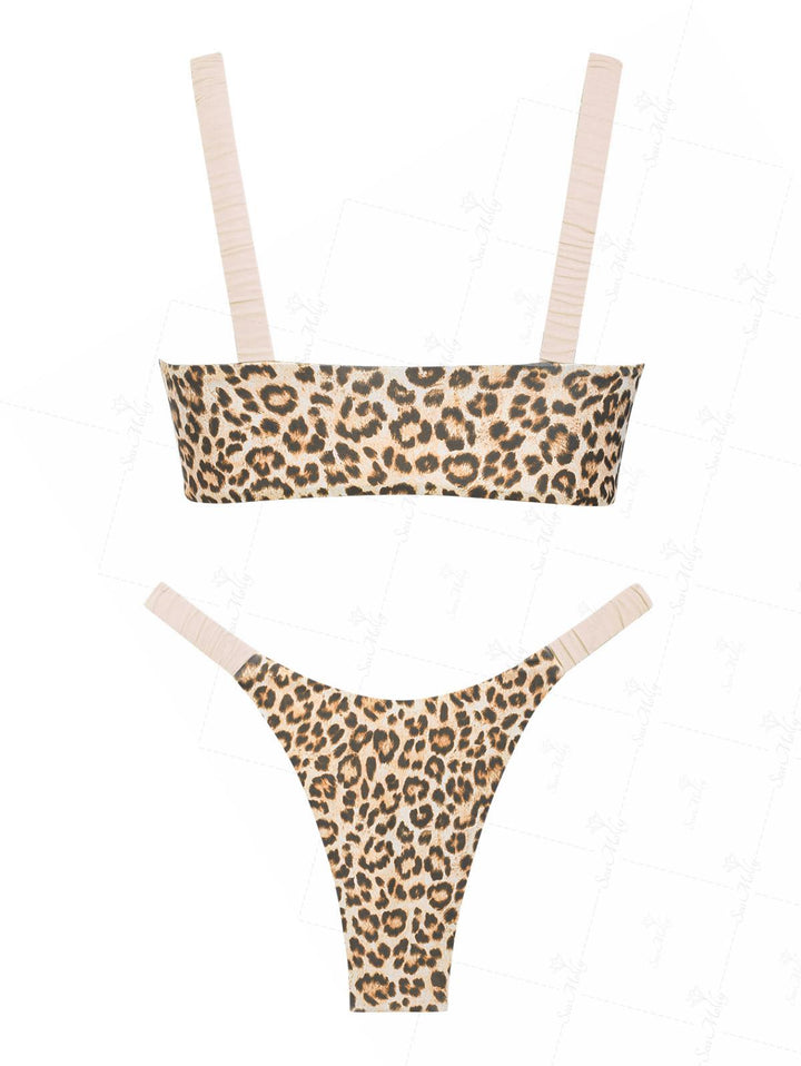 Seamolly Leopard Contrast Color Ruched Design High Leg Skimpy Bikini Set