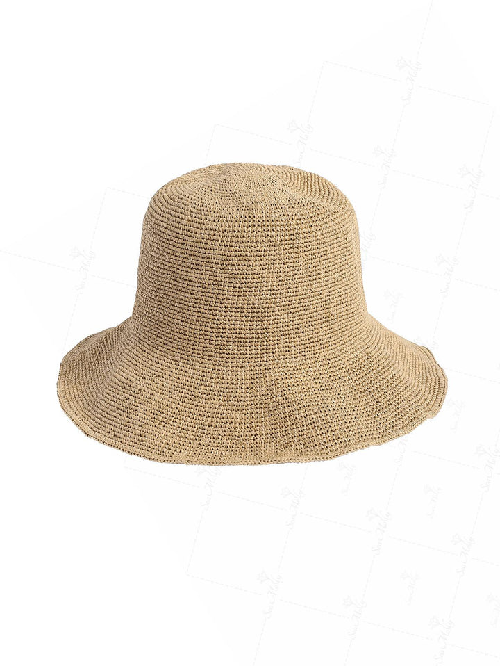 Handmade Crochet Foldable Straw Bucket Sun Hat